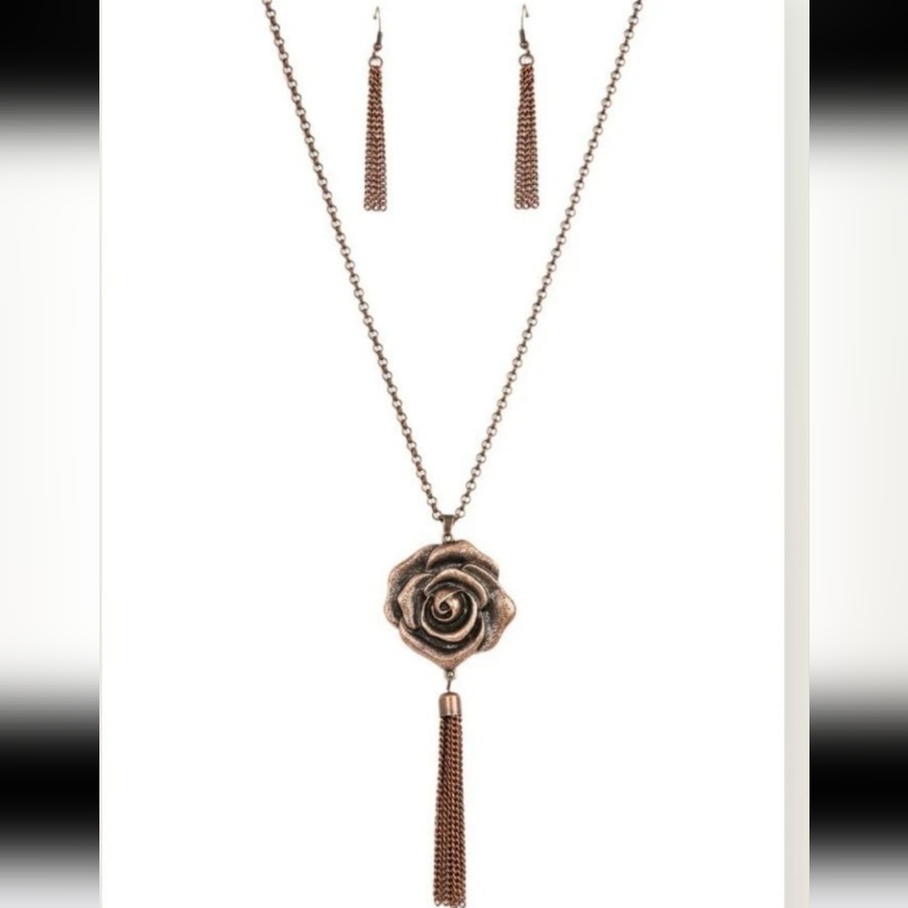 Rosy Redux Brass Necklace Floral Fashion Jewelry Paparazzi